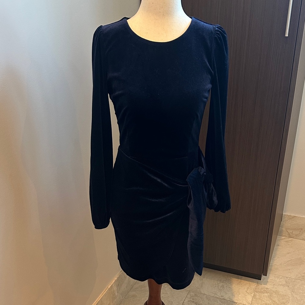 Yumi Kim Navy Blue Tie Me Over Velvet Dress, XS